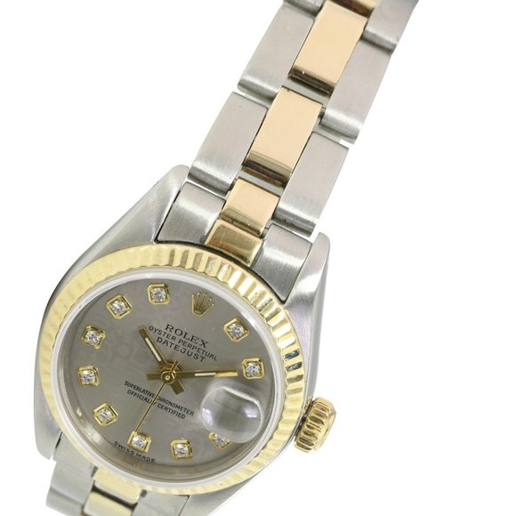 ROLEX DATEJUST GRAY JUBILEE DIAMOND DIAL FLUTED JUBILEE WATCH 69173 BOX&PAPER - Picture 6 of 12